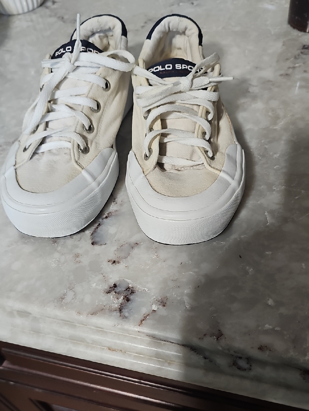 Polo by Ralph Lauren Cream and Navy Low-Top Canvas Sneaker